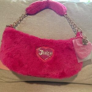 PINK FLASH JUICY COUTURE WARM UP SHOULDER BAG FUZZY ADORABLE